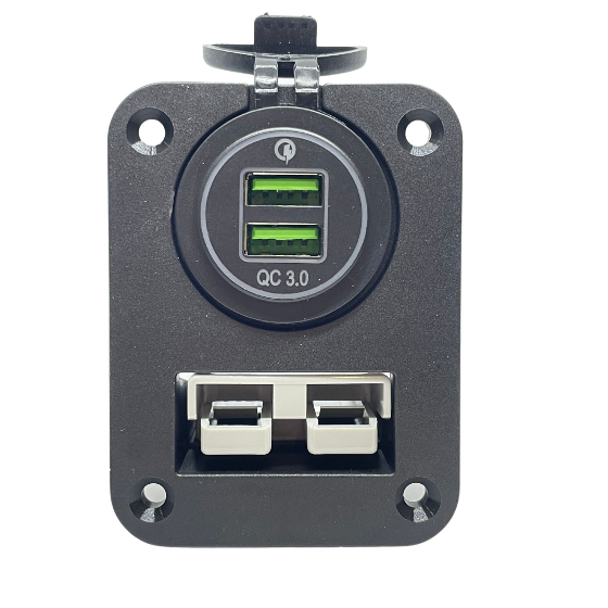 50 amp Anderson Style Plug and Dual USB panel mount